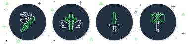 Hristiyan haçı, Hançer, Oyun Kılıcı ve Ortaçağ balta ikonu. Vektör