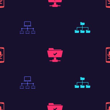 Dizin ağacını, Bilgisayar ağını, FTP işlemini başarıyla ayarla ve mobil kaydı sorunsuz bir şekilde kaydet. Vektör.