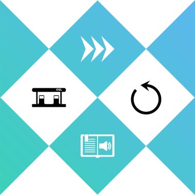 Gaz dolum istasyonu, ses kitabı, ok ve yenileme simgesini ayarla. Vektör.