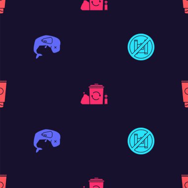 Plastik poşet posterine, çevre koruma balinasına, geri dönüşümlü geri dönüşüm kutusuna ve pürüzsüz desenli krem kozmetik tüpüne hayır de. Vektör.