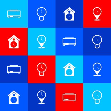 Dijital alarm saatini, saati, Retro duvar saatini ve konumu simgeyle ayarla. Vektör.