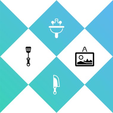 Spatula, Bıçak, Lavabo ve Resim simgesini ayarla. Vektör