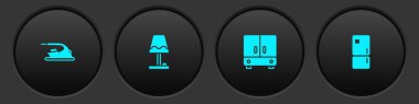 Elektrikli ütü, masa lambası, gardırop ve buzdolabı ikonunu ayarla. Vektör