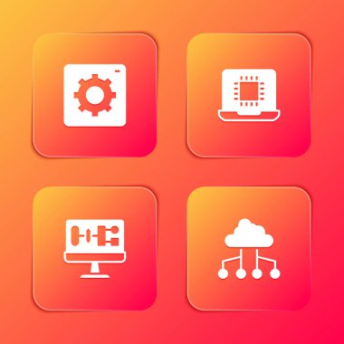 Bilgisayar api arayüzü, İşlemci İşlemcisi, Algoritma ve Ağ Bulut bağlantısı simgesini ayarla. Vektör