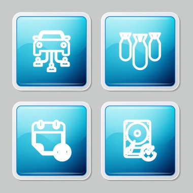 Hat Araba Paylaşımı, Havacılık Bombaları, Finansal Takvim ve saat yönünde simgesi olan sabit disk sürücüsü. Vektör.