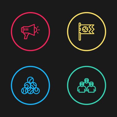 Set çizgisi beyzbol topu, beyzbol oyuncuları takımı, Bayrak ve Megafon ikonu. Vektör