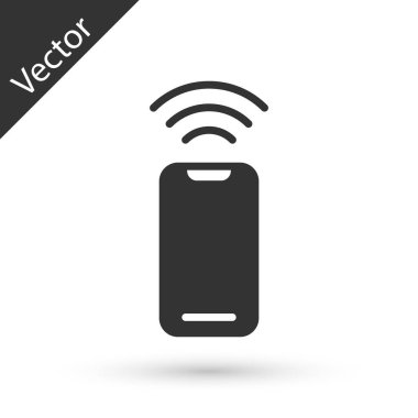 Beyaz arkaplanda gri kablosuz akıllı telefon simgesi izole edildi. Vektör.