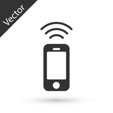 Beyaz arkaplanda gri kablosuz akıllı telefon simgesi izole edildi. Vektör.