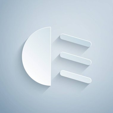 Kağıt kesiği Yüksek Işın simgesi gri arkaplanda izole edildi. Araba farları. Kağıt sanatı tarzı. Vektör.