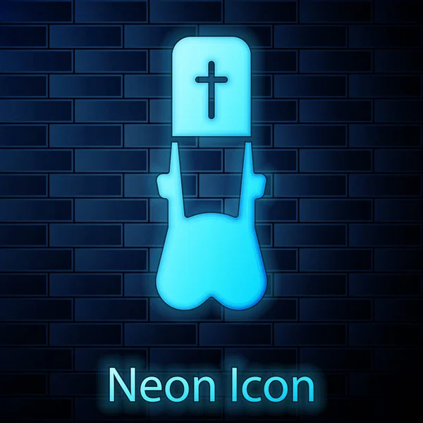 Glowing Neon Priest Icon Isolated Brick Wall Background Vector Illustration — Stock Vector
