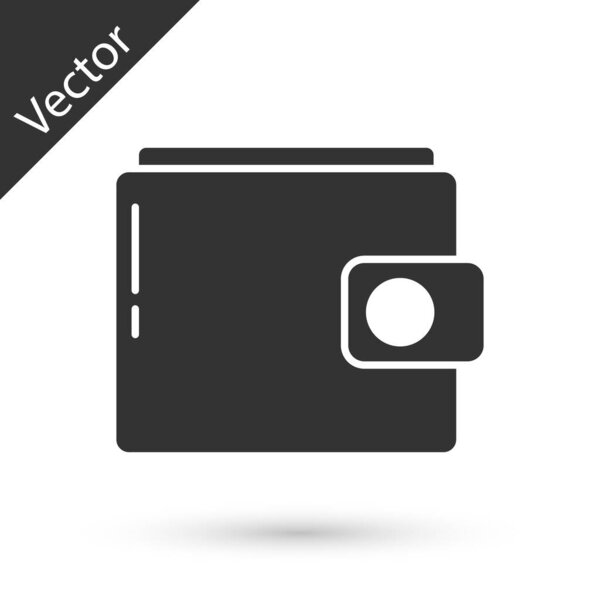 Иконка Серый кошелек выделена на белом фоне. Значок кошелька. Символ экономии денег. Векторная миграция.