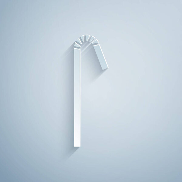 Paper cut Drinking plastic straw icon isolated on grey background. Paper art style. Vector Illustration.