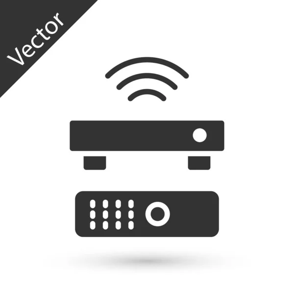 Grau Wireless Multimedia Und Box Receiver Und Player Mit Fernbedienungssymbol — Stockvektor