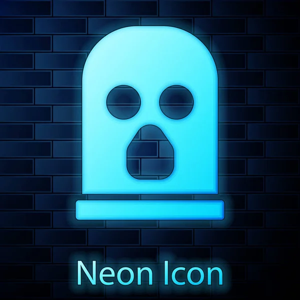 Zářící Neon Balaclava Ikona Izolované Pozadí Cihlové Zdi Oblečení Pro — Stockový vektor