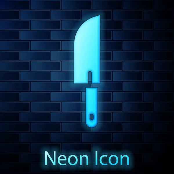 Leuchtende Neon Knife Ikone Isoliert Auf Backsteinwand Hintergrund Bestecksymbol Vorhanden — Stockvektor