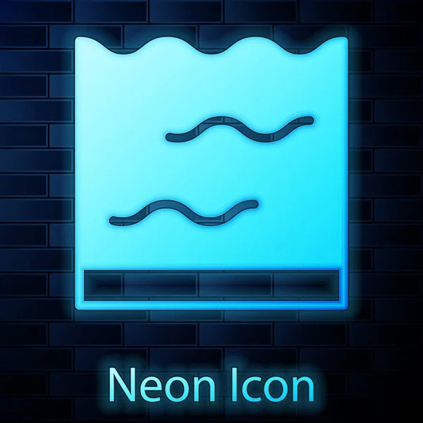 Świecący Neon Ikona Akwarium Izolowane Tle Cegły Ściany Akwarium Dla — Wektor stockowy