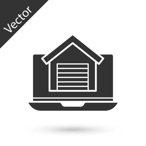 Grey Immobilier Ligne Maison Sur Ordinateur Portable Icône Isolé Sur — Image vectorielle