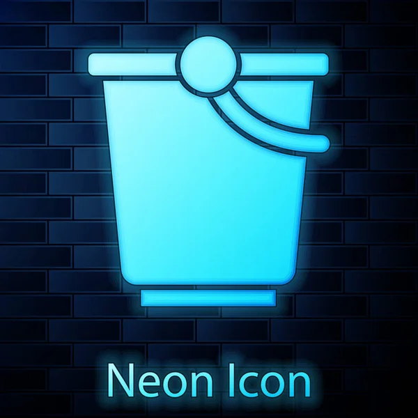 Glödande Neon Hink Ikon Isolerad Tegel Vägg Bakgrund Vektor — Stock vektor