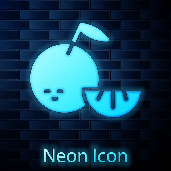 Glowing Neon Citrus Fruit Icon Isolated Brick Wall Background Orange — Stock Vector