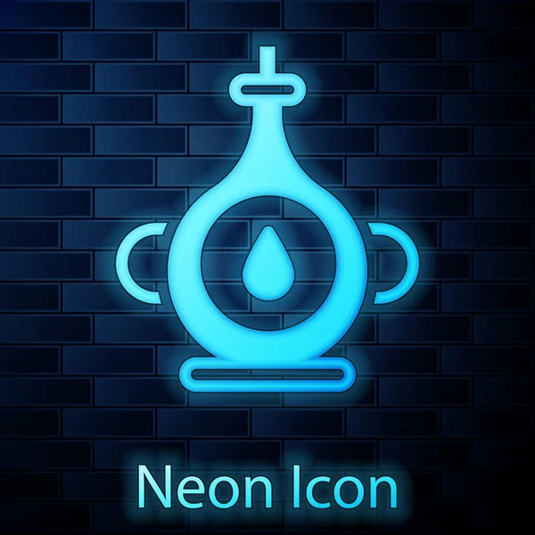 Leuchtende Neon Flasche Symbol Isoliert Auf Backsteinwand Hintergrund Vektor — Stockvektor