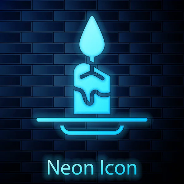 Leuchtende Neon Aroma Kerze Ikone Isoliert Auf Backsteinwand Hintergrund Vektor — Stockvektor