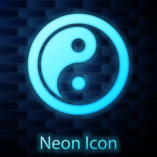 Glowing Neon Yin Yang Symbol Harmony Balance Icon Isolated Brick — Stock Vector
