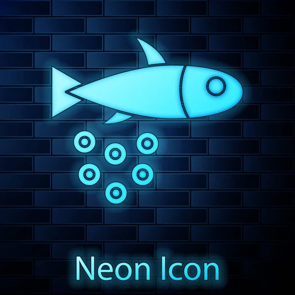 Светящаяся Неоновая Рыба Икрой Фоне Кирпичной Стены Вектор — стоковый вектор