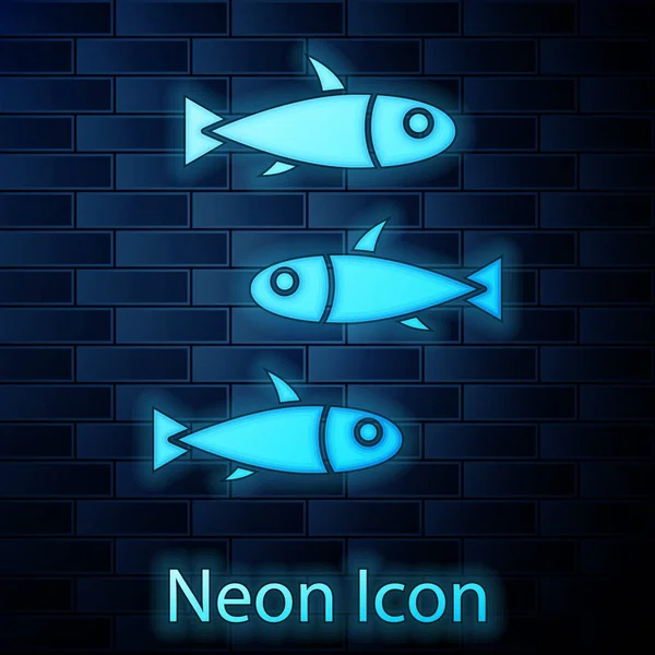 Świecący Neon Ryby Ikona Izolowana Tle Cegły Ściany Wektor — Wektor stockowy