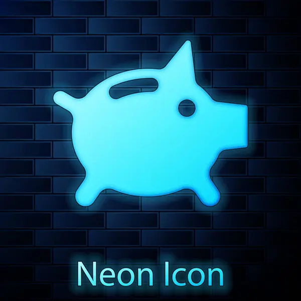 Glowing Neon Piggy Bank Icon Isolated Brick Wall Background Icon — Stock Vector