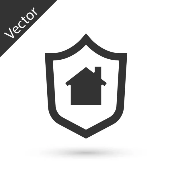 Graues Haus Mit Schildsymbol Isoliert Auf Weißem Hintergrund Versicherungskonzept Sicherheit — Stockvektor