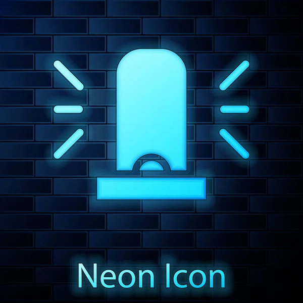 Brilhando Neon Ícone Sirene Flasher Isolado Fundo Parede Tijolo Sirene — Vetor de Stock