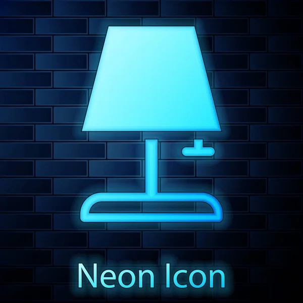 Glödande Neon Bordslampa Ikon Isolerad Tegel Vägg Bakgrund Vektor — Stock vektor