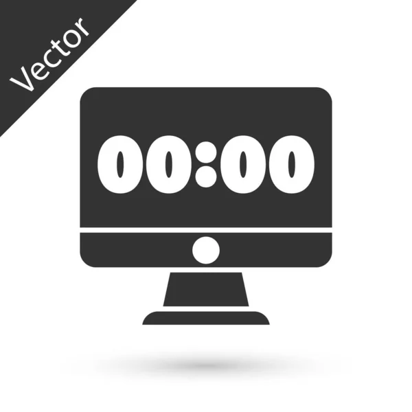 Relógio Cinza Ícone Tela Monitor Computador Isolado Fundo Branco Agendar — Vetor de Stock