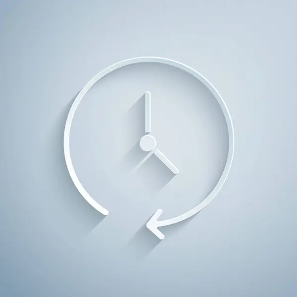 在灰色背景下孤立的剪纸时钟图标 时间的象征 造纸艺术风格 — 图库矢量图片