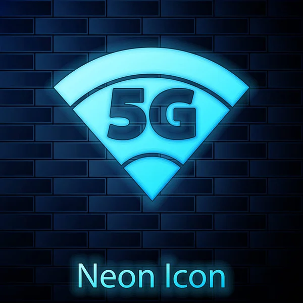 Parlayan Neon Yeni Kablosuz Internet Kablosuz Bağlantı Simgesi Tuğla Duvar — Stok Vektör