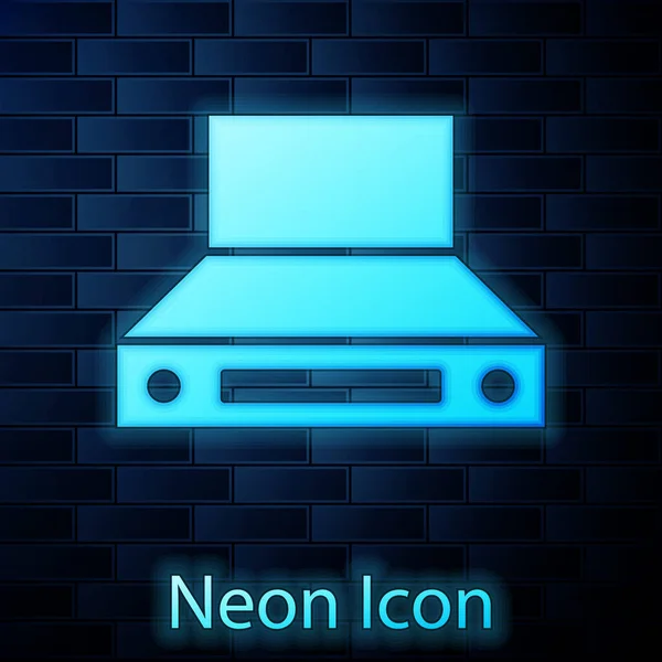 Zářící Neon Kuchyně Extraktor Ventilátor Ikona Izolované Cihlové Zdi Pozadí — Stockový vektor
