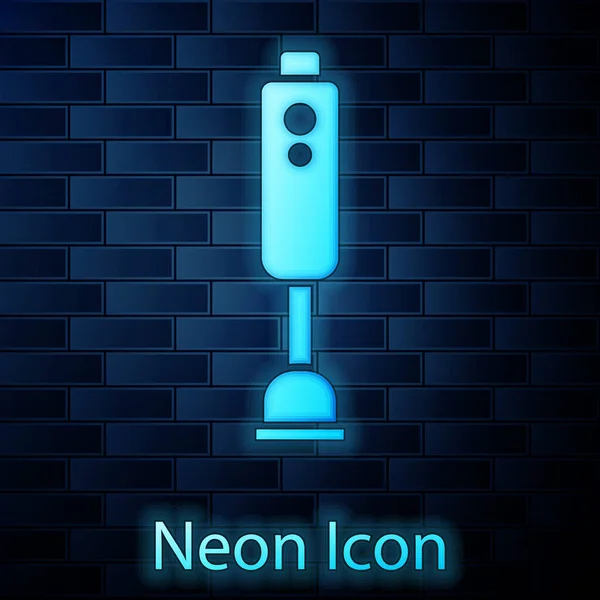 Zářící Neonový Mixér Ikona Izolované Pozadí Cihlové Zdi Elektrický Stacionární — Stockový vektor