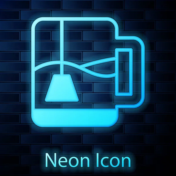 Glowing Neon Cup Tea Tea Bag Icon Isolated Brick Wall — Stock Vector