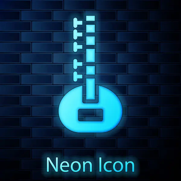 Leuchtende Neon Sitar Klassisches Musikinstrument Ikone Isoliert Auf Backsteinwand Hintergrund — Stockvektor