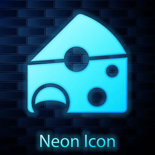 Žhnoucí Neon Sýr Ikona Izolované Cihlové Zdi Pozadí Vektor — Stockový vektor