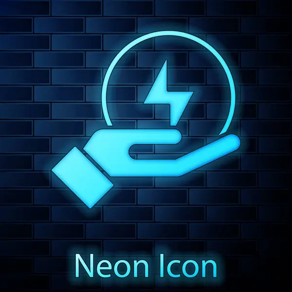Ragyogó Neon Villám Ikon Elszigetelt Téglafal Háttér Villámjel Töltés Flash — Stock Vector