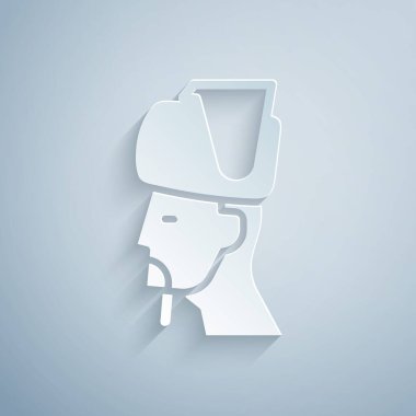 Kağıt kesiği, gri arka planda izole edilmiş Ukrayna Kazak simgesi. Kağıt sanatı tarzı. Vektör.