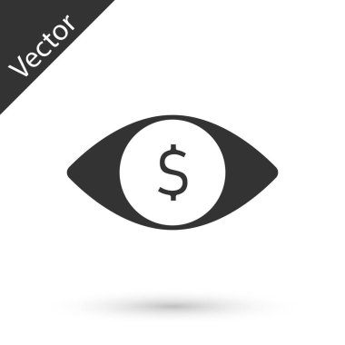Beyaz arka planda dolar simgesi olan Gri Göz. Vektör.