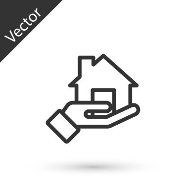 Gri çizgili emlakçı simgesi beyaz arkaplanda izole edildi. Ev almak. Vektör.