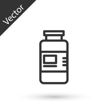 Gri çizgi Collagen serumu ve beyaz arka planda izole edilmiş vitamin ikonu. Yüz bakımı esansı cilt bakımı kozmetiği. Vektör.