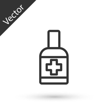 Gri çizgi, beyaz arka planda izole edilmiş sıvı antibakteriyel sabun. Antiseptik. Dezenfeksiyon, hijyen, cilt bakımı. Vektör..