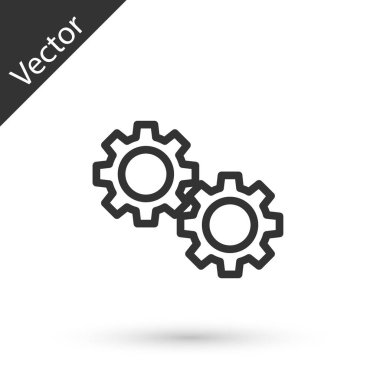 Gri çizgi dişli simgesi beyaz arkaplanda izole edildi. Çarklı teçhizat ayarları. İşçi sembolü. Vektör.