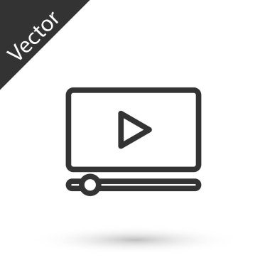 Gri çizgi Online video oynatma simgesi beyaz arkaplanda izole edildi. Oyun işaretli film şeridi. Vektör.