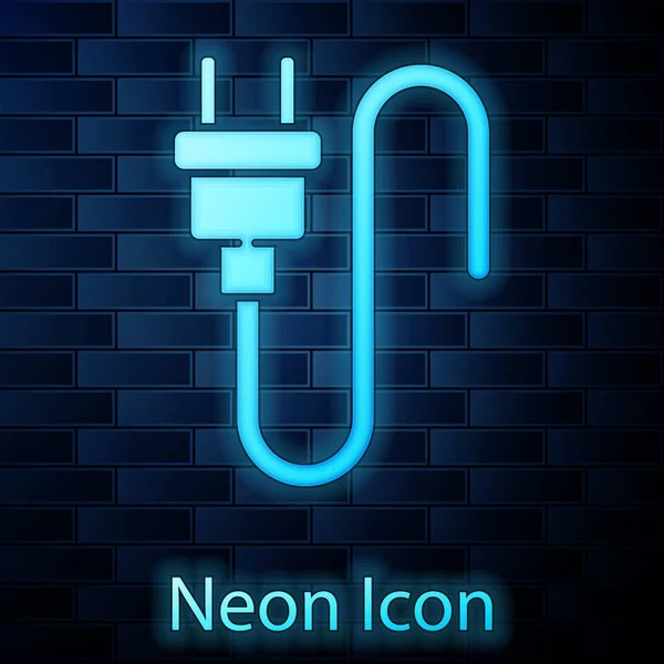 Świecący Neon Ikona Wtyczki Elektrycznej Izolowane Tle Cegły Ściany Koncepcja — Wektor stockowy