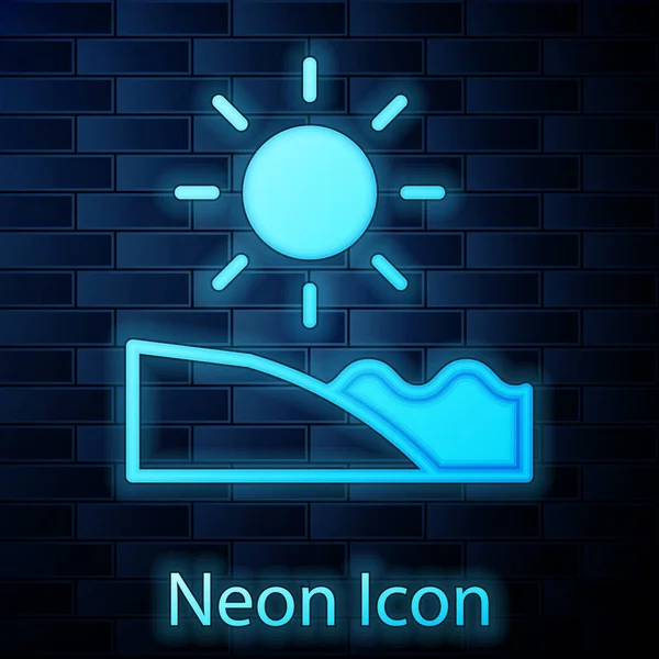 Zářící Neon Beach Ikona Izolované Cihlové Zdi Pozadí Tropická Plážová — Stockový vektor